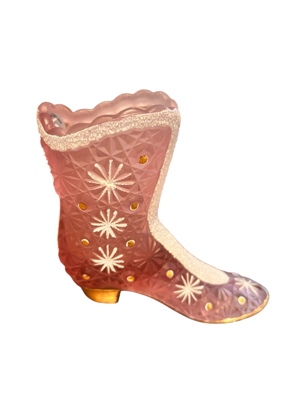 Fenton Satin Pink Glass Victorian Boot Hand Painted T Gaskins Signed  toothpick